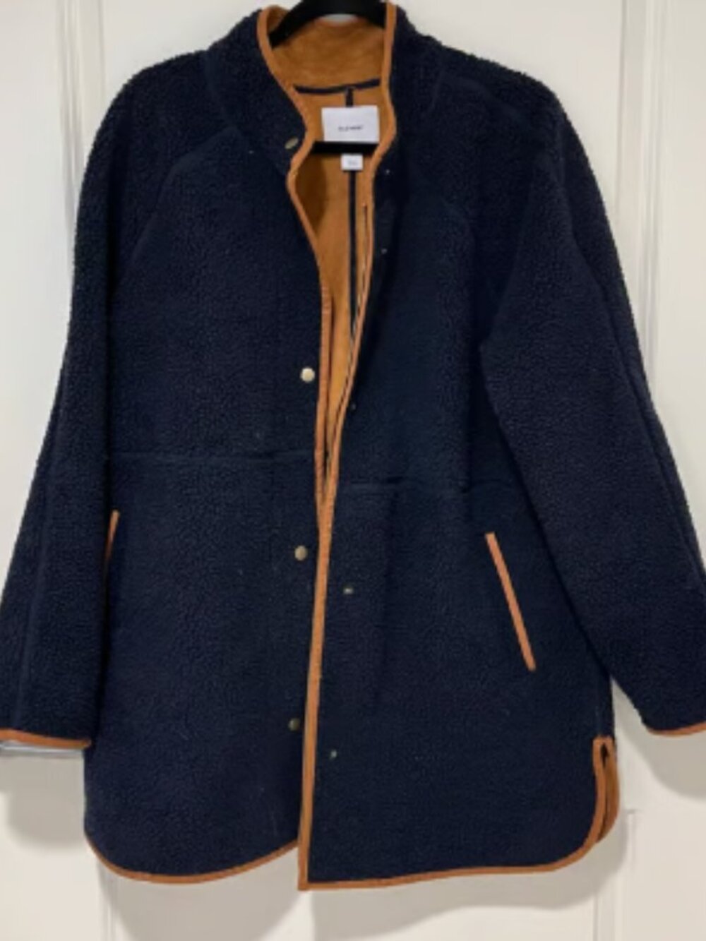 Old Navy Women's Navy Blue Sherpa Button Long Line Chore Coat Jacket Size Large
